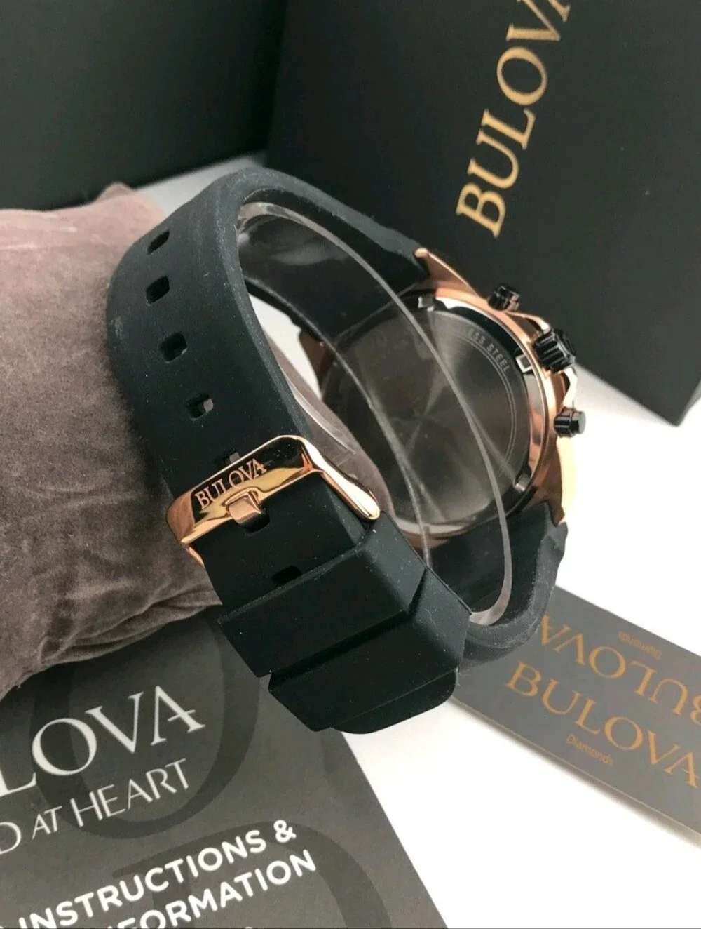 Bulova Marine Star 98B278 Black Dial Silicone Strap Men's Quartz Watch 44 mm